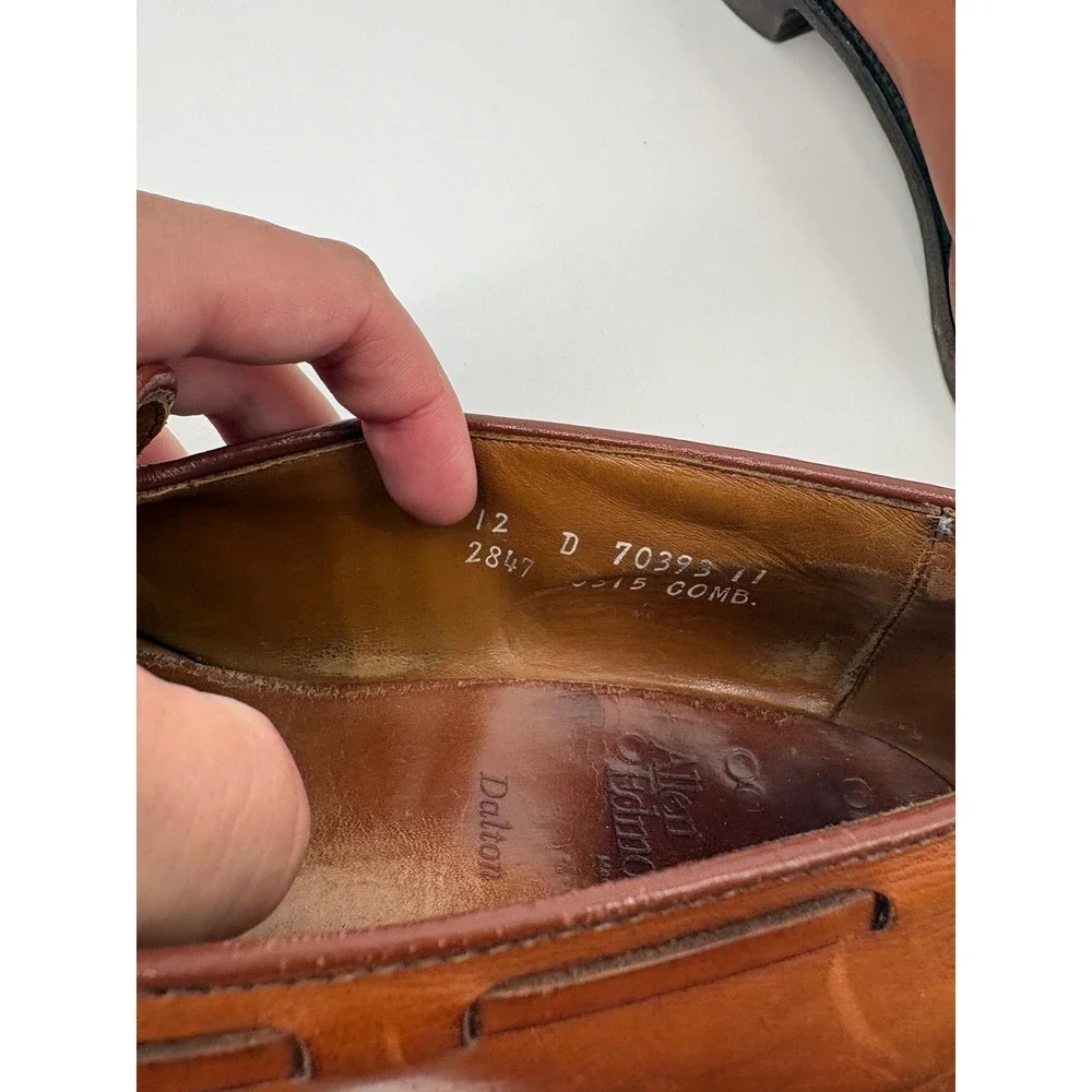 Allen Edmonds Dalton Tan Leather Kiltie Tassel Cap Toe Loafers Mens 12 D 70395